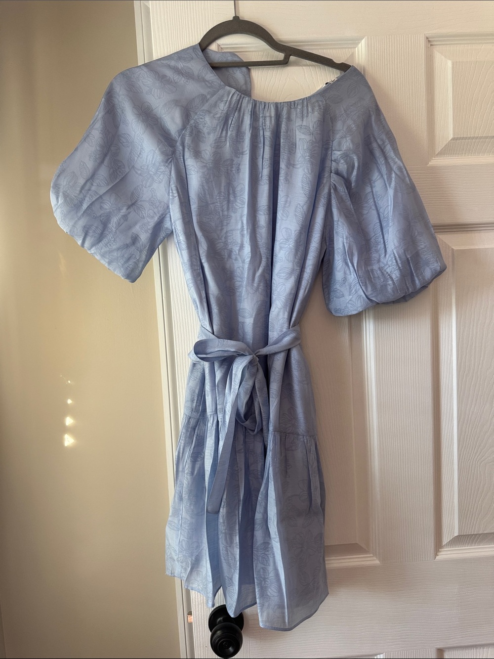 Light Blue Floral Tie-Waist Women's Dress